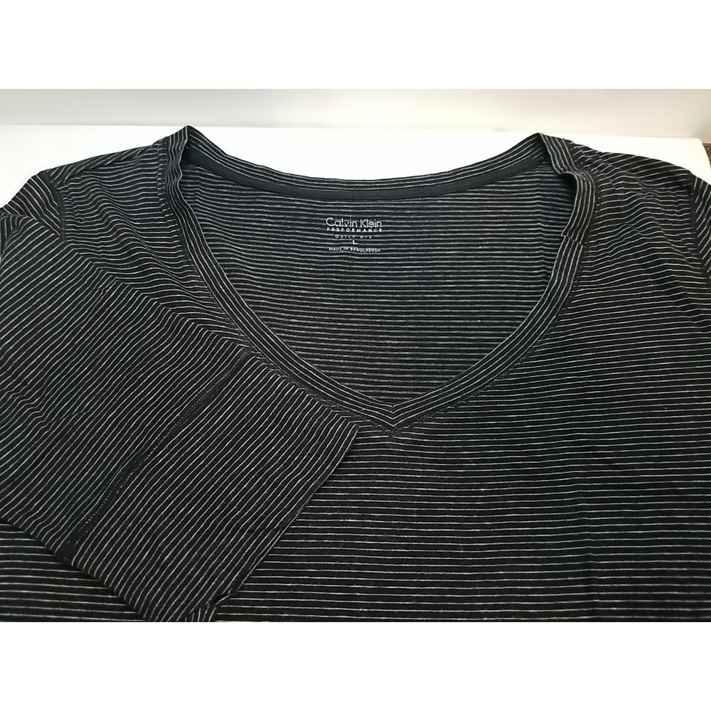 Calvin Klein Performance Shirt Womens Large Black Pullover Striped Quick‎ Dry